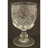 A 19thC glass rummer with etched decoration depicting masonic / freemasonry symbolism and imagery