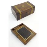 A Victorian walnut writing slope / box with brass banding and fitted interior. Approx. 6 1/4" x 13