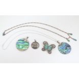 Assorted jewellery to include a silver brooch formed as a butterfly set with marcasite and turquoise