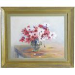 Indistinctly signed, 20th century, Continental School, Oil on board, A still life with pink and