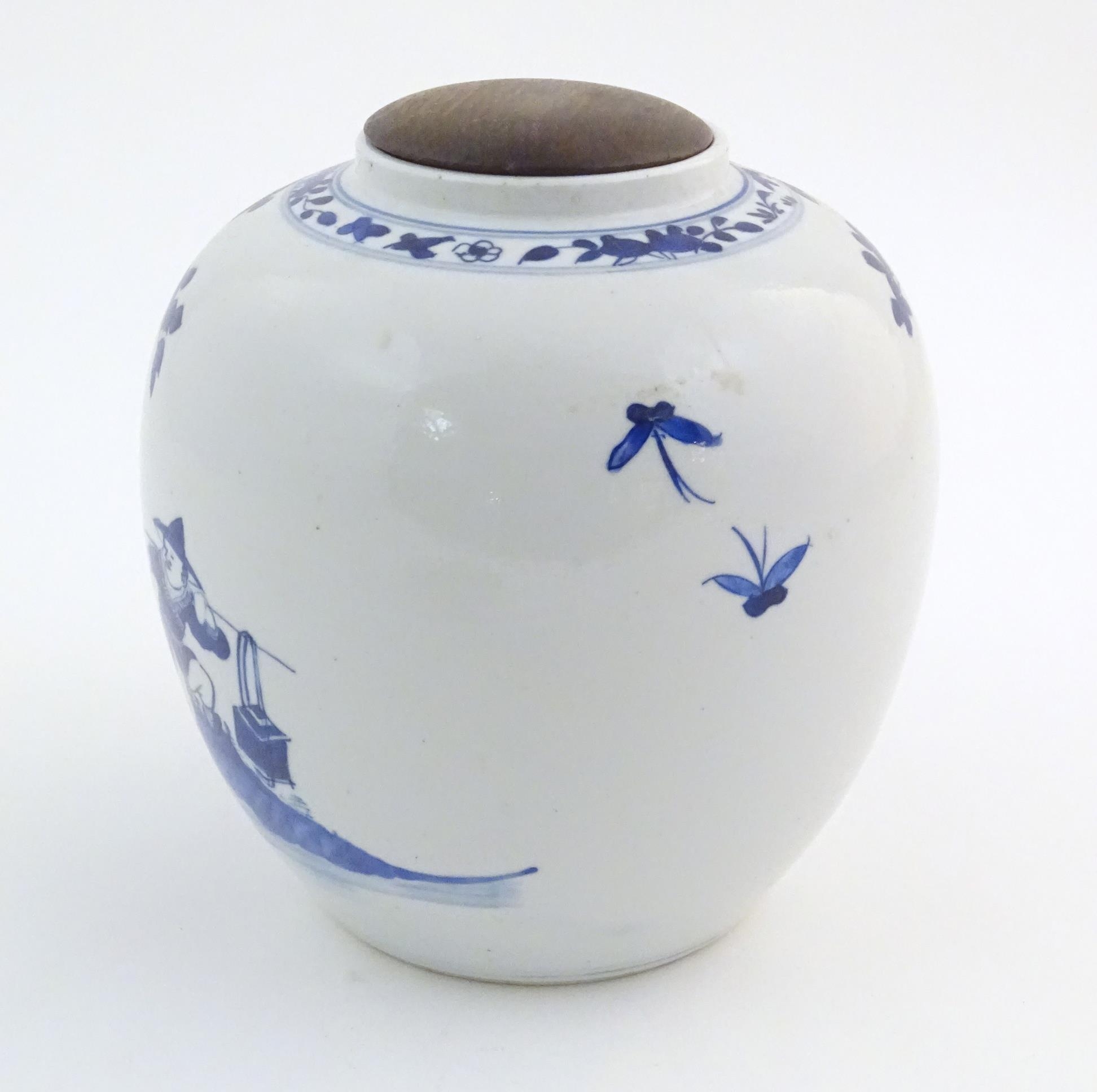 An Oriental blue and white ginger jar decorated with a landscape scene with a figure on horseback - Image 5 of 9