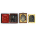 Three Victorian daguerreotype / ambrotype photographic portraits to include a portrait of a seated