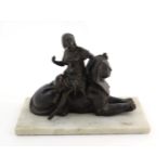 A 20thC cast model of an Egyptian sphinx and seated Cleopatra. Approx. 5 1/2" high overall Please