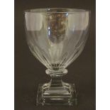 Drinking glass : A 19thC rummer on squared pedestal base. Approx 5 1/2"high Please Note - we do