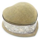 A heart shaped jewellery box / ring box with embossed silver banding. Hallmarked London 1903 maker