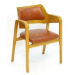 Vintage retro , midcentury: a bentwood armchair with inset vinyl covered seat and backrest,