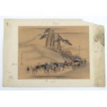 After Hiroshige, Japanese School, Colour print, A procession with figures and horses. Approx. 10 1/