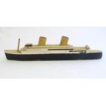 Toys: An early 20thC scratch built steam ship / boat with two funnels and green hull, possibly