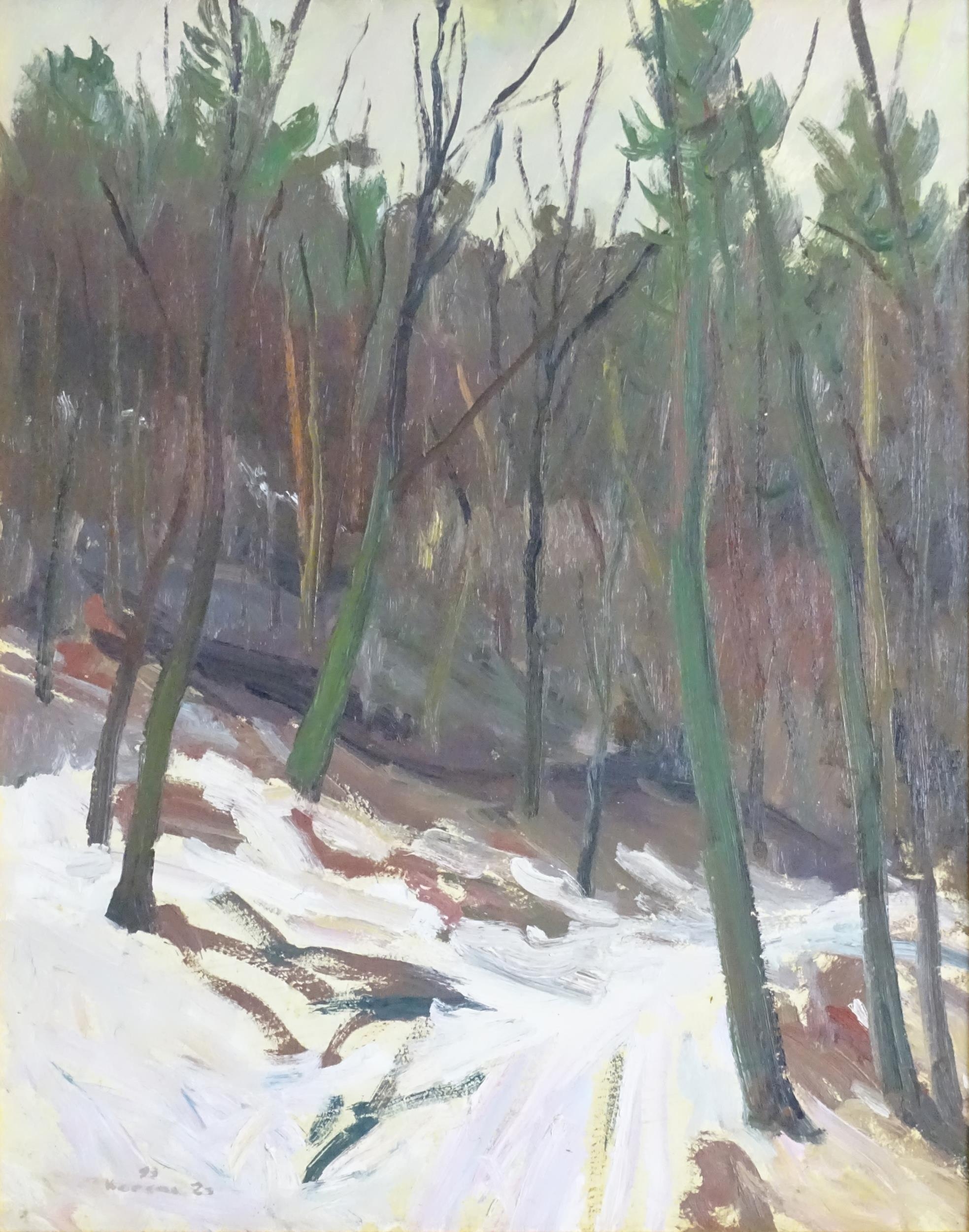 Sigismund Karsai, 20th century, Hungarian School, Oil on board, Woods in Winter. Signed and dated ( - Image 3 of 4