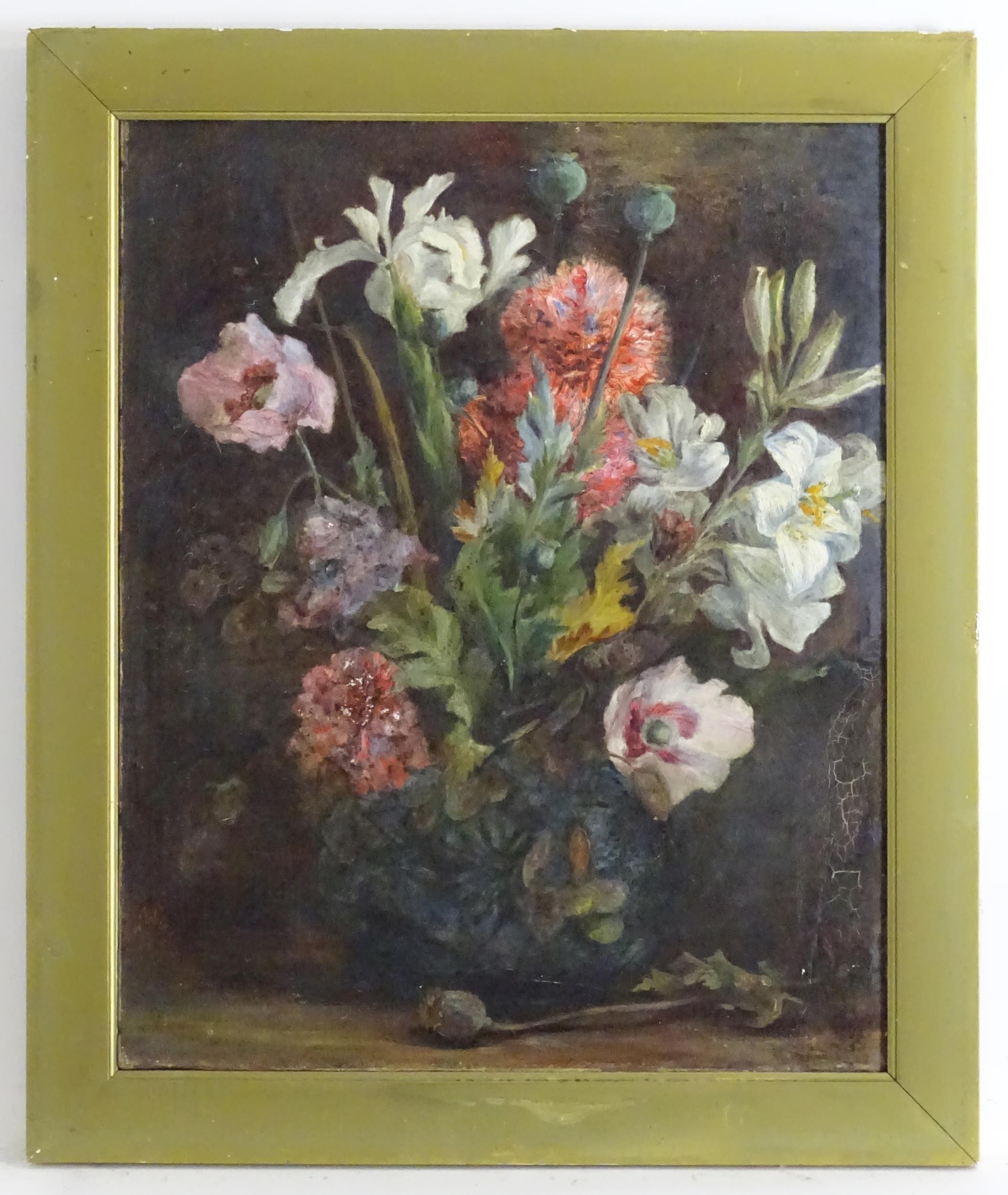 Mary A. Clayton, Late 19th / early 20th century, Oil on canvas, A still life study with flowers in a