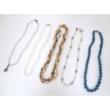 Five assorted pearl / bead necklaces with silver clasps. Approx 18" long Please Note - we do not