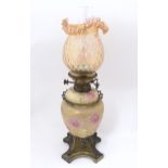 A Hink's patent Maple London oil lamp, the stoneware two-piece body by Doulton Burslem (stamped to
