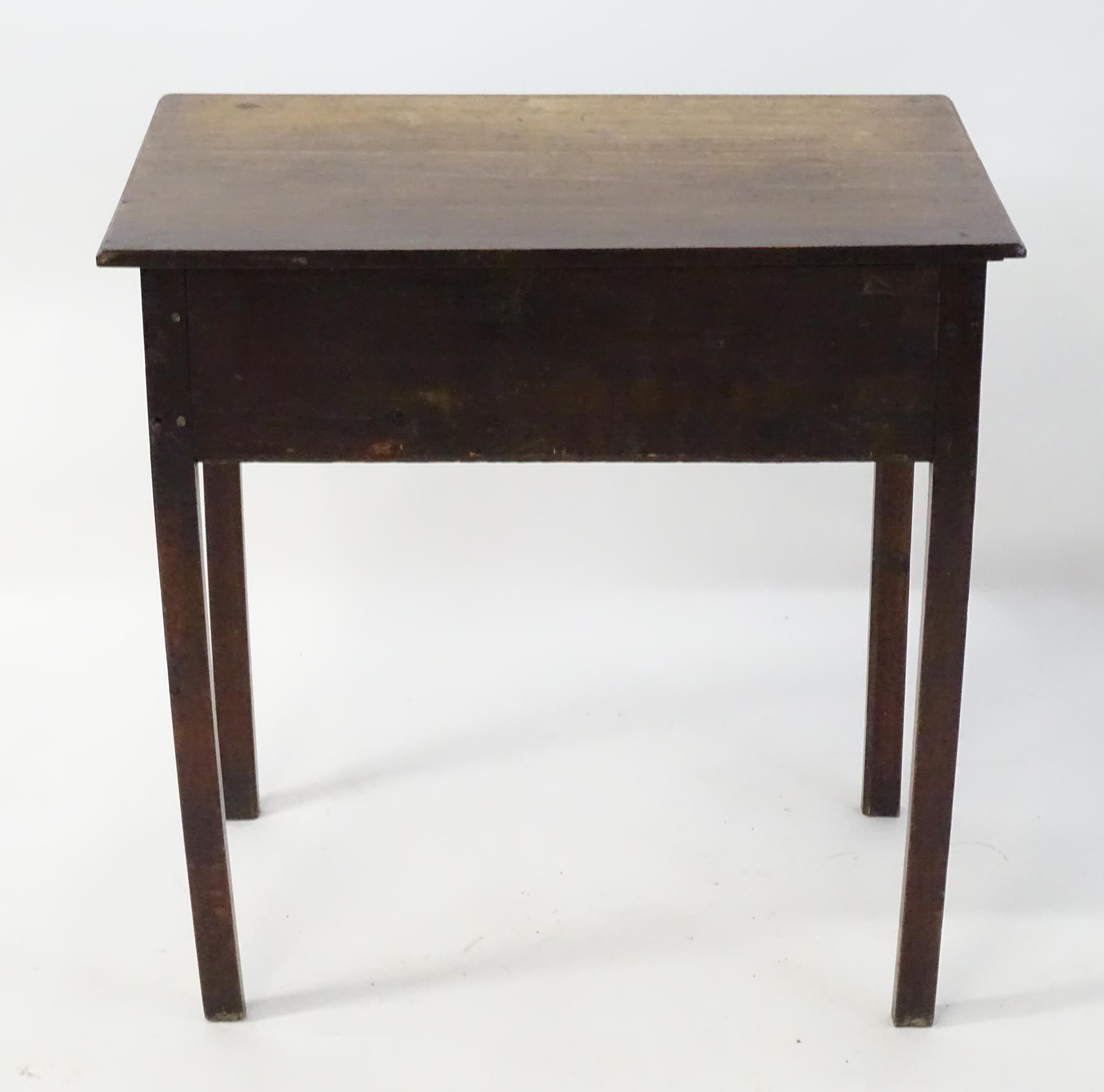 An early 19thC oak lowboy with crossbanded decoration, a rectangular moulded top above three short - Image 2 of 4
