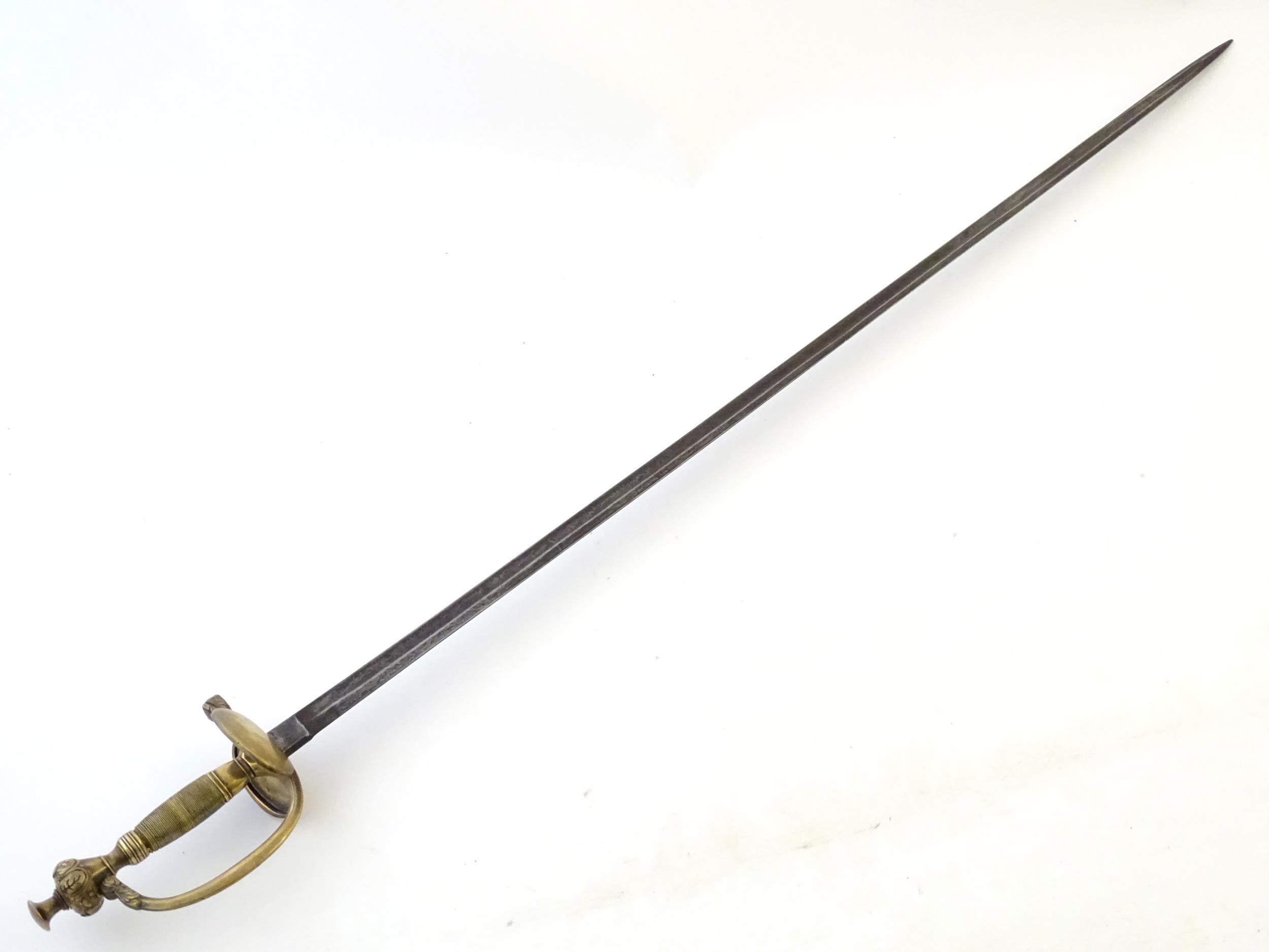 Militaria: a late 19thC Prussian civil service Epee court sword, the brass hilt with ovoid wire- - Image 3 of 11