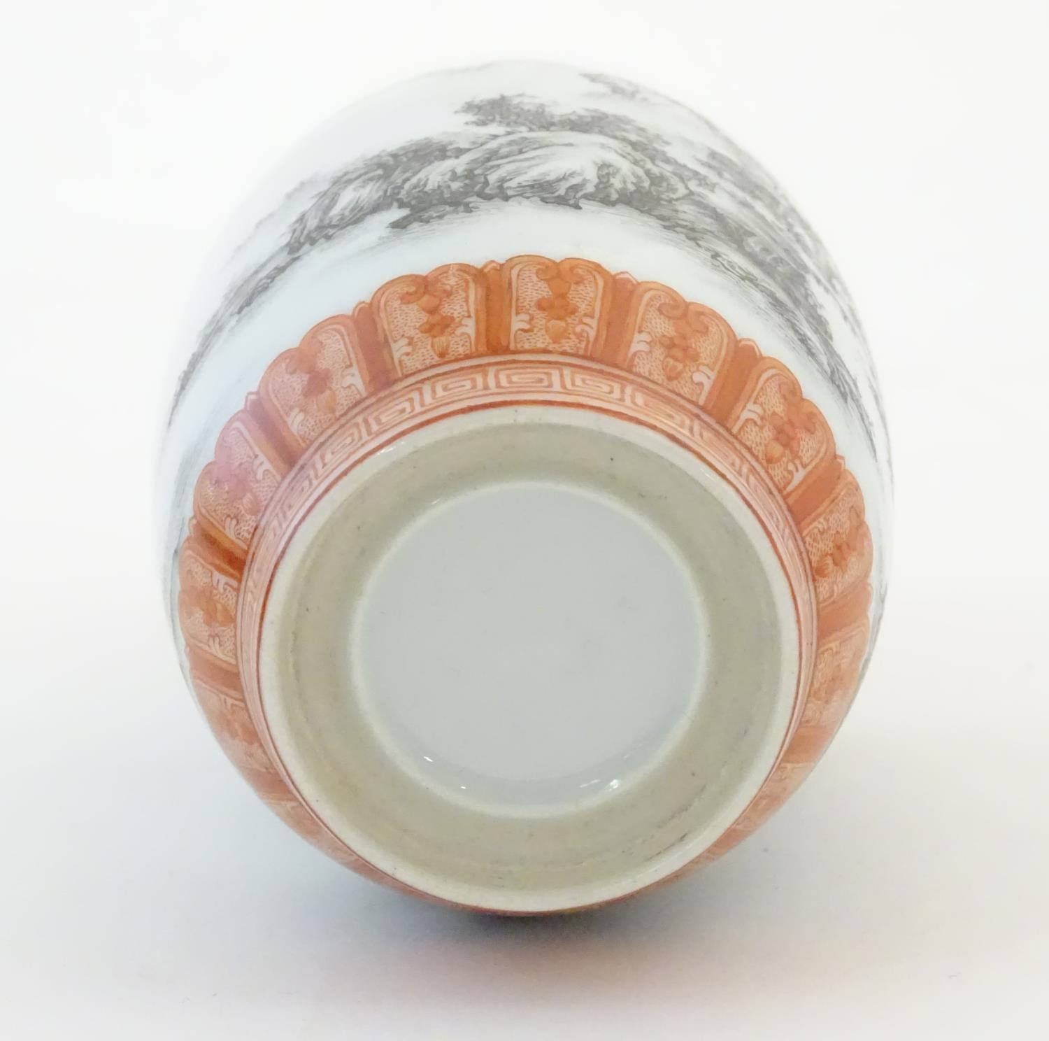 A Chinese small vase with monochrome mountainous landscape detail and orange banded borders. Approx. - Image 6 of 6