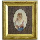 19th century, Dutch School, Watercolour, A portrait of a Continental peasant girl. Approx. 5 1/4"
