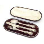 A silver Christening set comprising knife, fork and spoon hallmarked Sheffield 1848 maker Aaron
