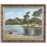 Beatrice Walker, 20th century, Oil on canvas board, A loch / lake scene with a rowing boat and
