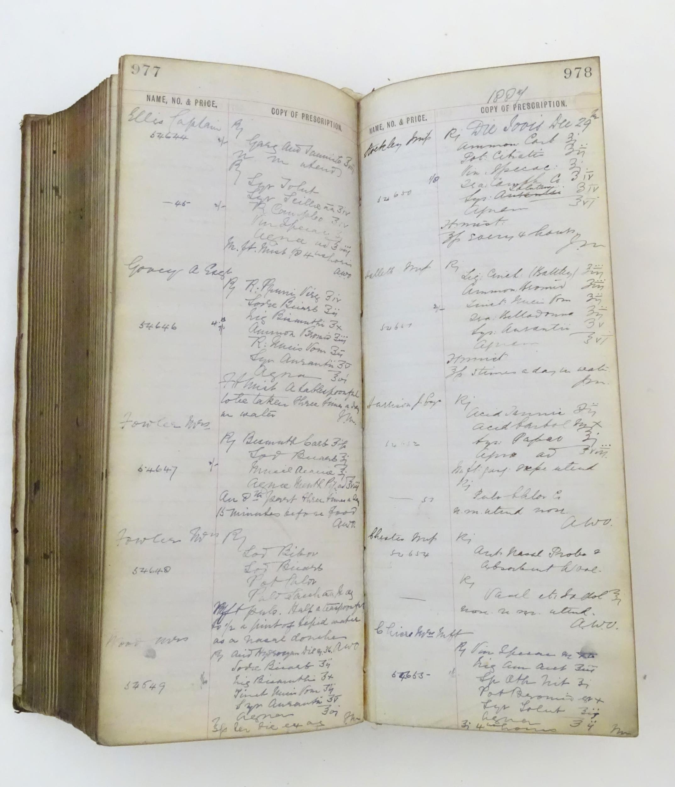 A 19thC English chemist / pharmacist / apothecary prescription ledger, dated 1885-1888. With - Image 18 of 19