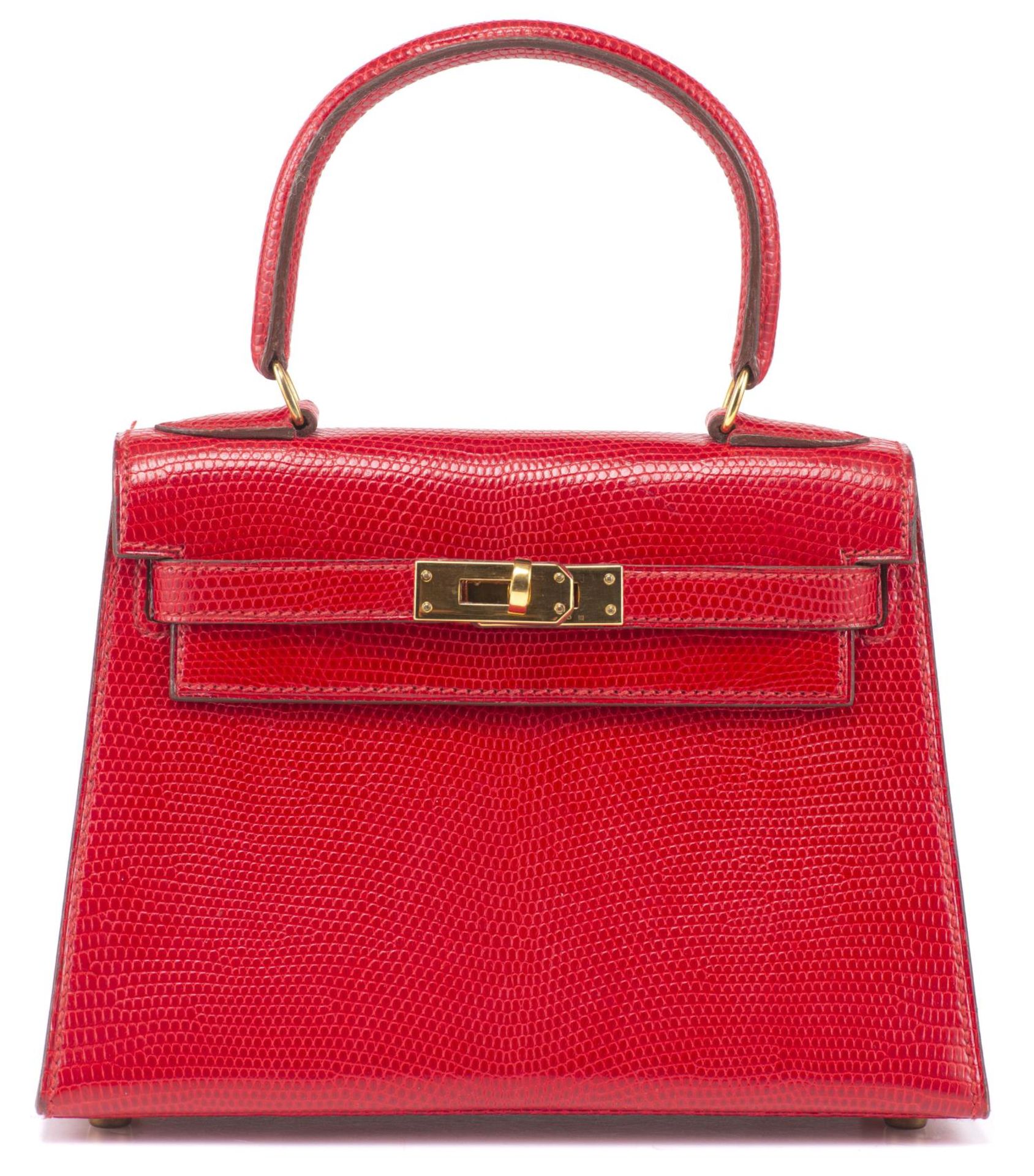 Hermès, mini Kelly 20 en cuir de Lézard rouge vif - Bild 4 aus 24