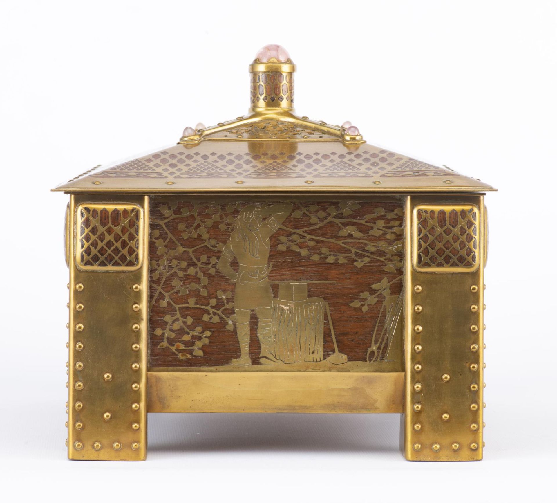 Boîte à bijoux en bois et incrustation de laiton Art nouveau - Image 10 of 28