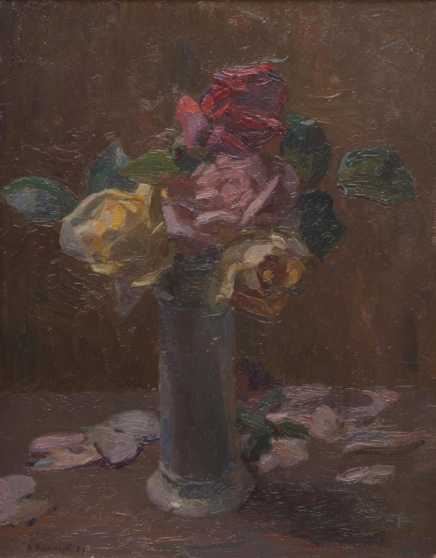 Abraham HERMANJAT (1862-1932) "Nature morte aux roses"