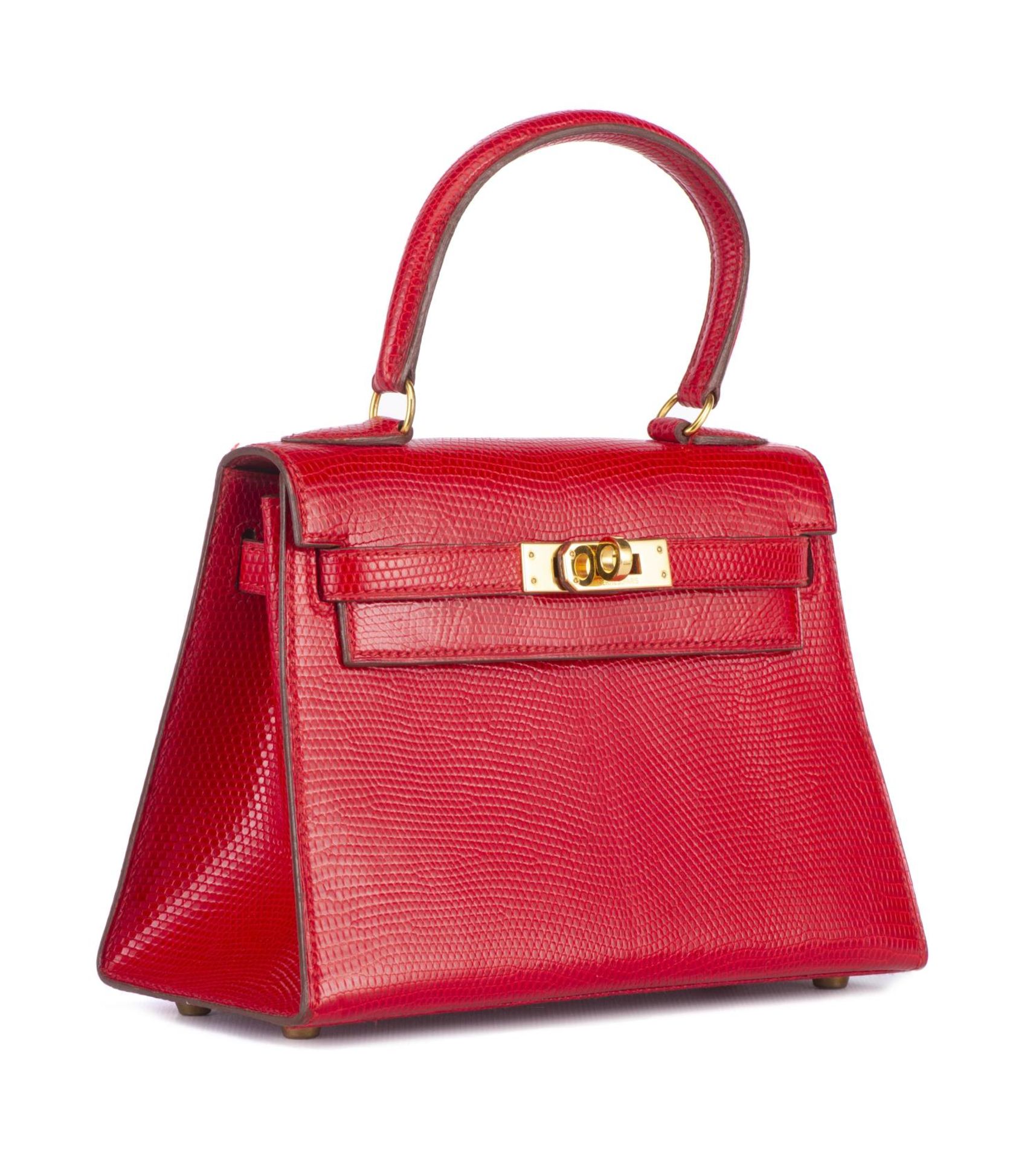 Hermès, mini Kelly 20 en cuir de Lézard rouge vif - Bild 5 aus 24