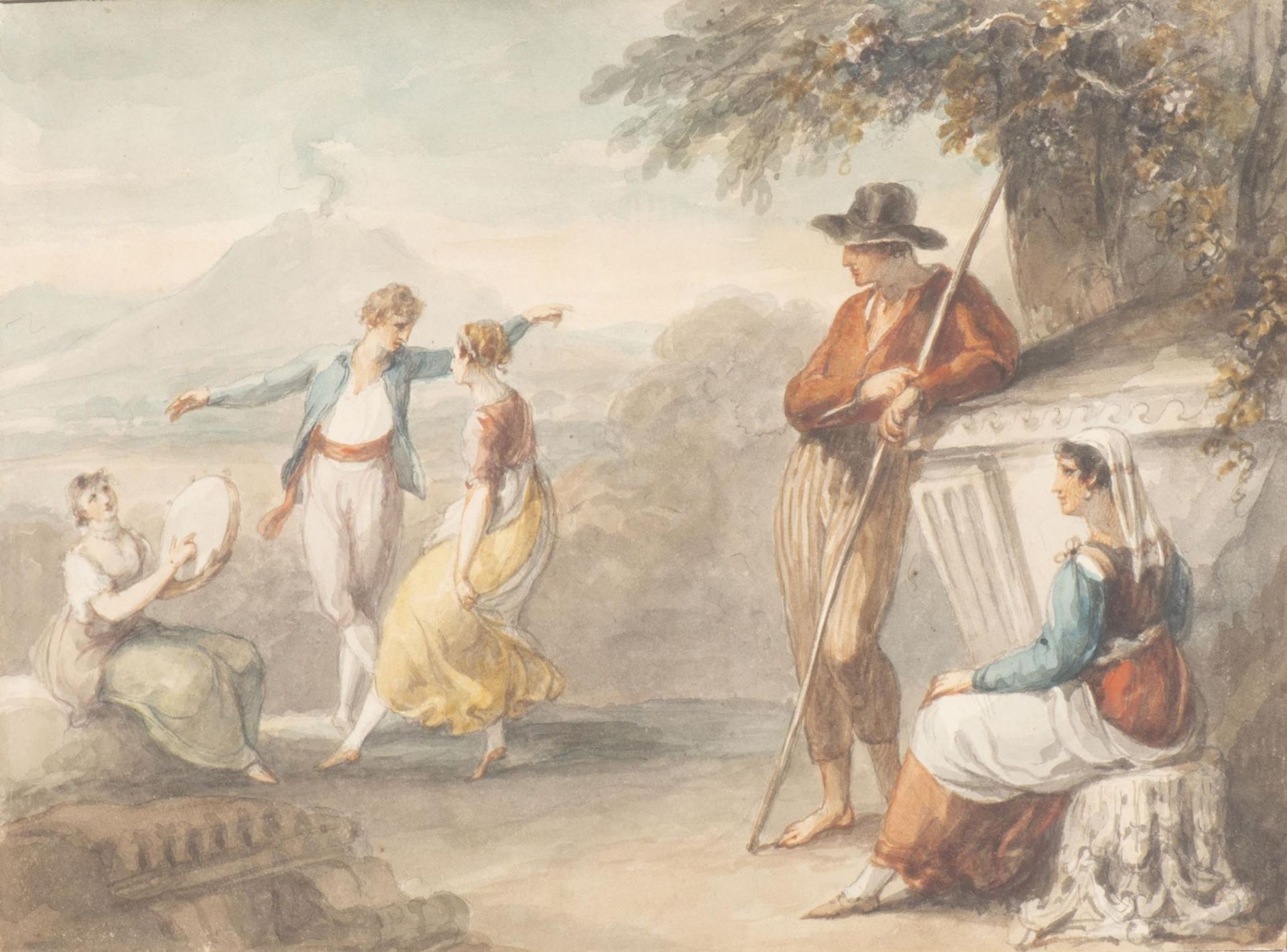 Johann Heinrich RAMBERG (1763-1840) "Jeune gens de Naples dansant la tarentelle, avec une jeune femm