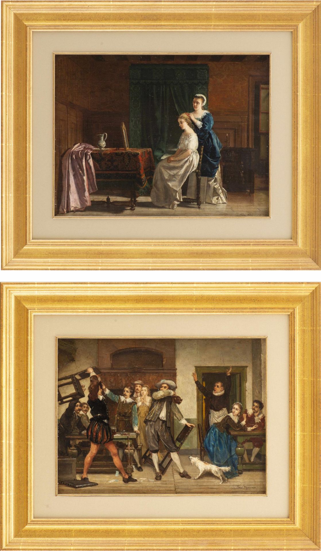 Ferdinando BUONAMICI (1820-1892) attr., "Rixe dans un cabaret" & "Dame et sa servante à la toilette" - Image 3 of 14