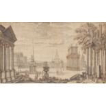 Hubert ROBERT (1733-1808) attr. à, école française du XVIIIe, "Vue d'une ville imaginaire - La Rome