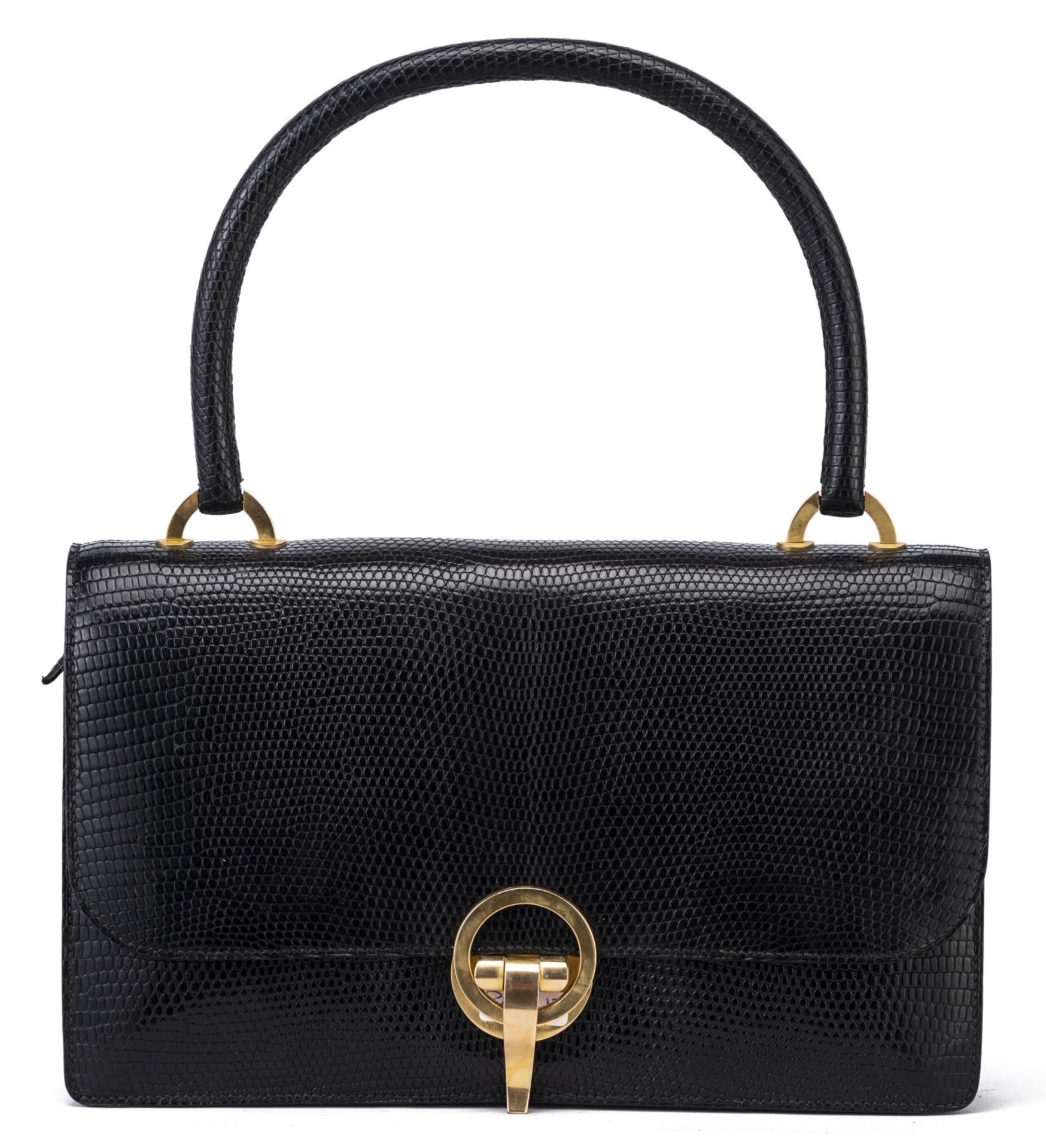 Hermès sac "Ring" en lézard noir