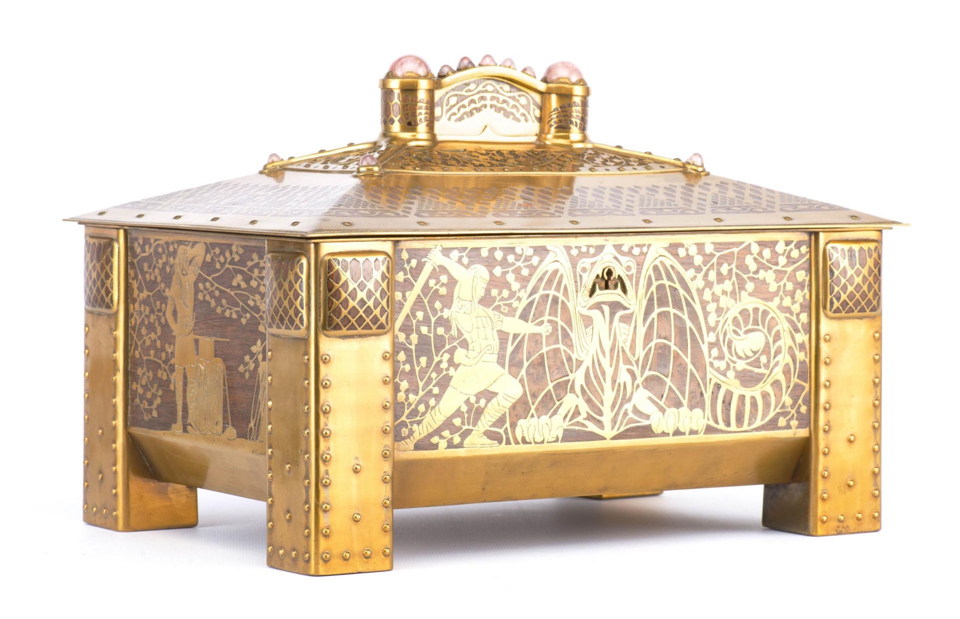 Boîte à bijoux en bois et incrustation de laiton Art nouveau - Image 6 of 28