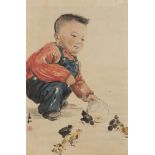 JIANG Zhaohe (1904-1986) "Un garçon nourrit les moineaux"