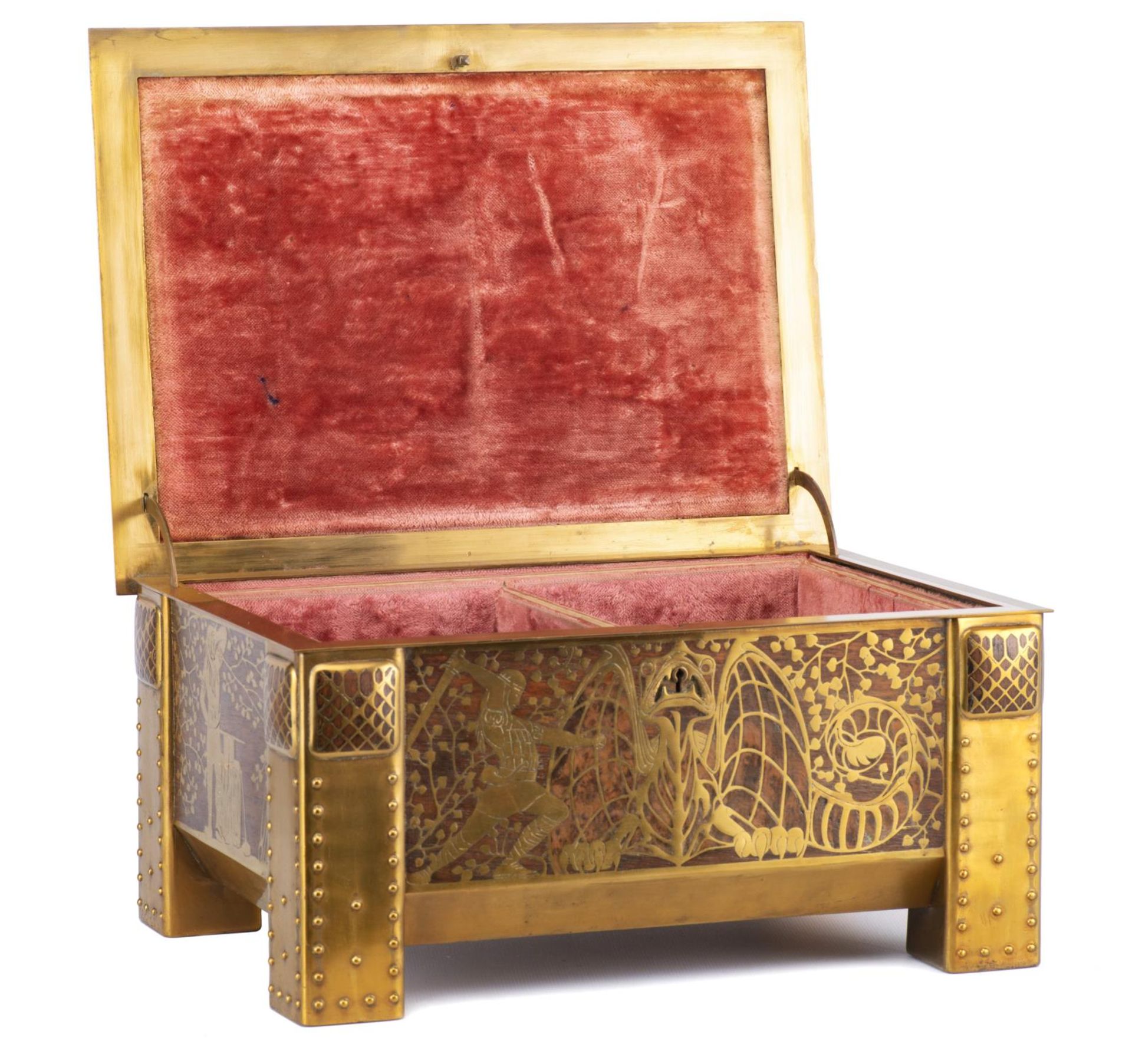 Boîte à bijoux en bois et incrustation de laiton Art nouveau - Image 28 of 28