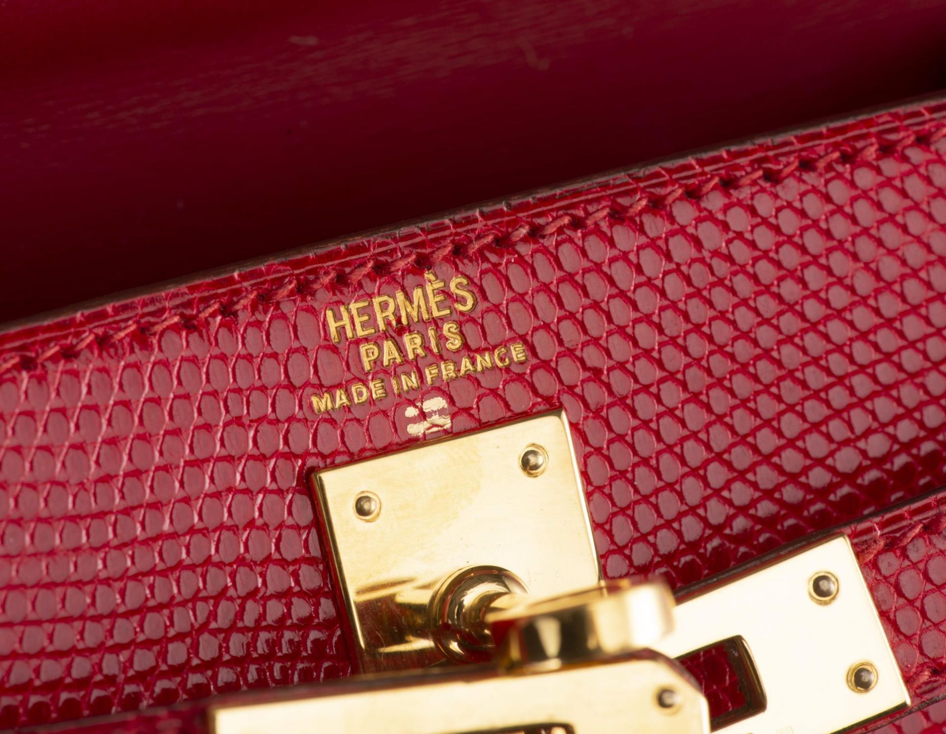 Hermès, mini Kelly 20 en cuir de Lézard rouge vif - Bild 19 aus 24