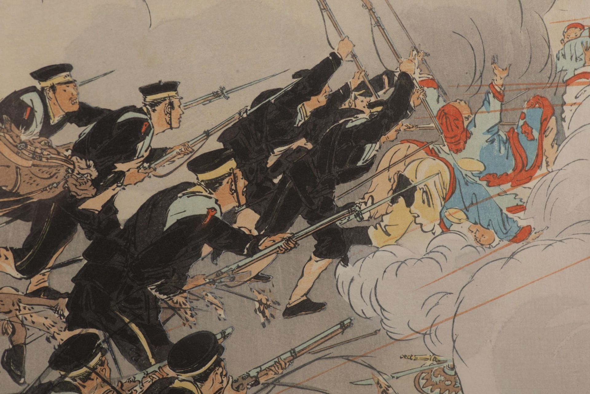 JAPON, Triptyque, The Sino-Japanese War, Ogata Gekko (1859-1920), "Nisshin sens&amp;ocirc; Kinsh&amp - Image 5 of 8