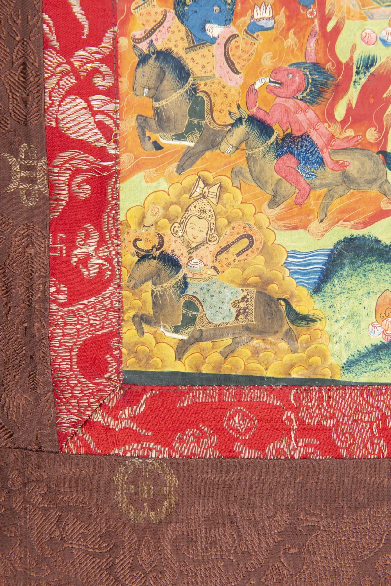 Tangka repr&amp;eacute;sententant un Mahakala ou une forme tantrique d'Avalokiteshvara... - Image 3 of 5