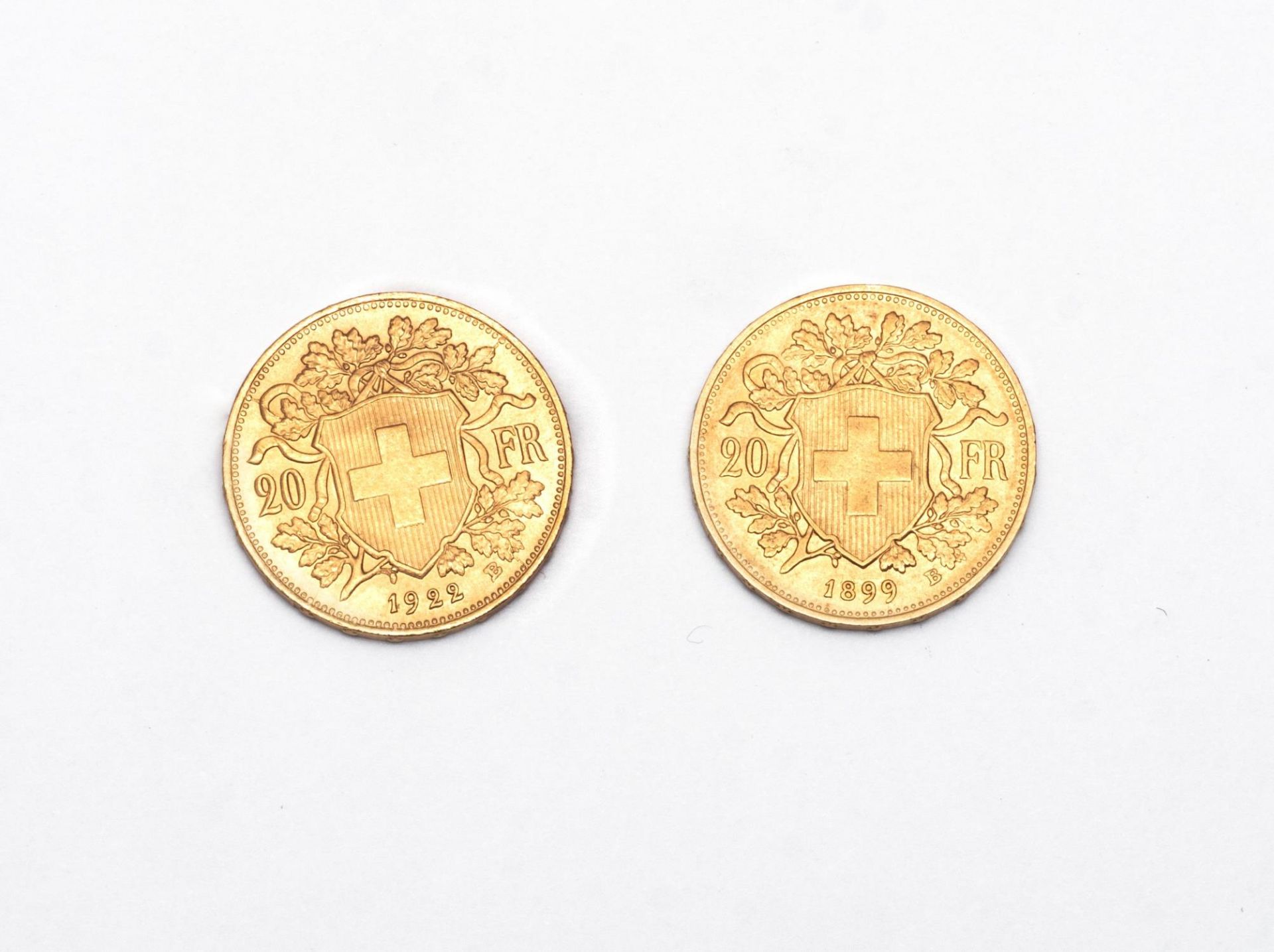 Deux Vreneli de 20 Francs or Tête d'Helvetia... - Image 2 of 2