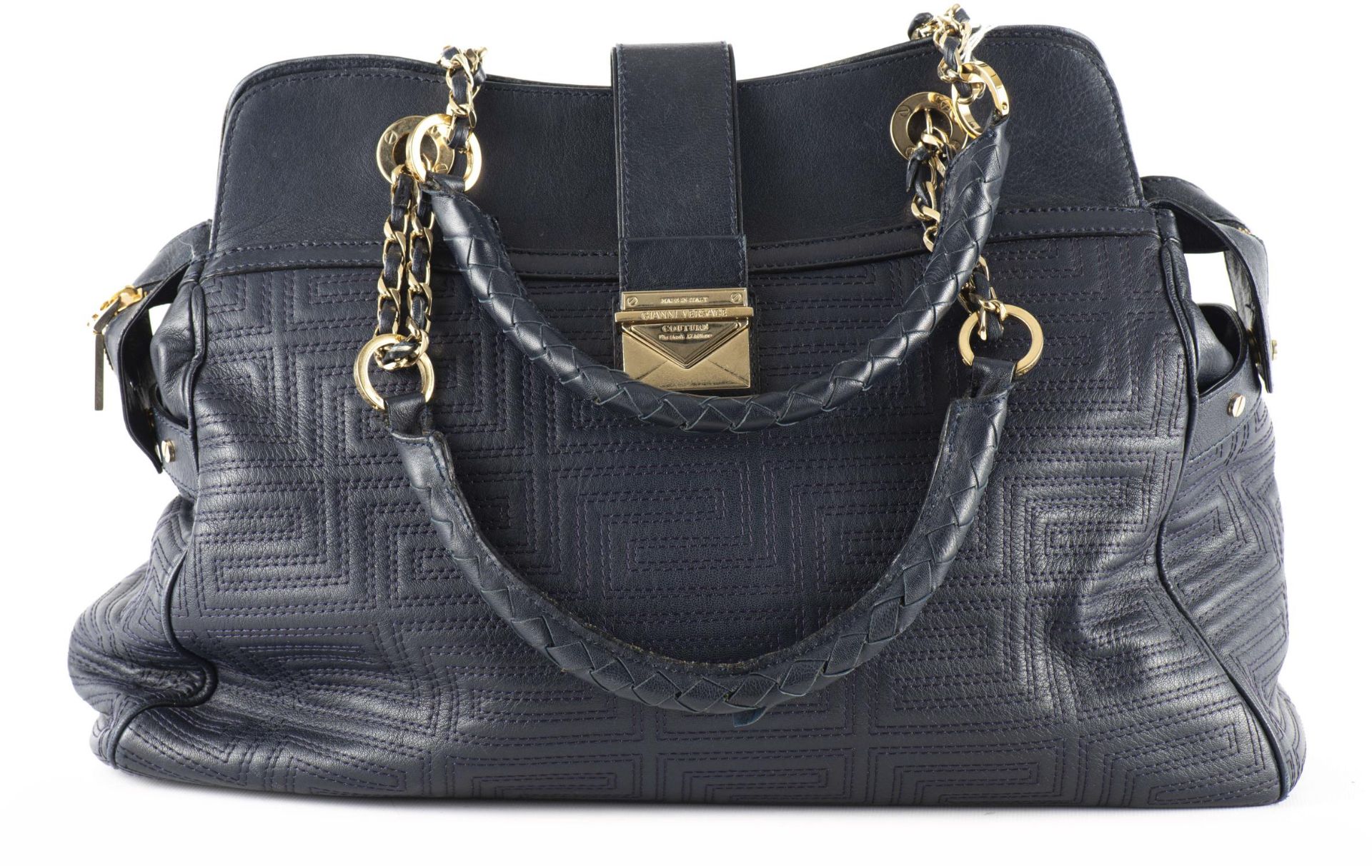 VERSACE, Sac en cuir bleu nuit...