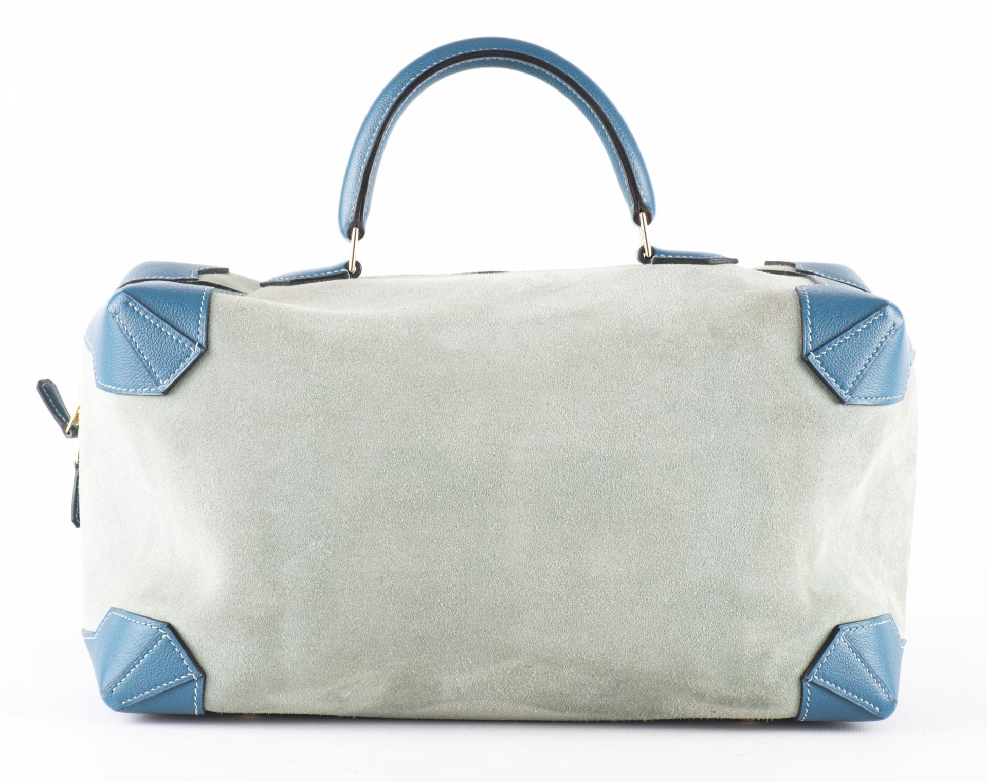 HERMES, Sac "Maxibox" en veau grizzly et evercolor, couleur bleu ciel et bleu de galice... - Image 3 of 12