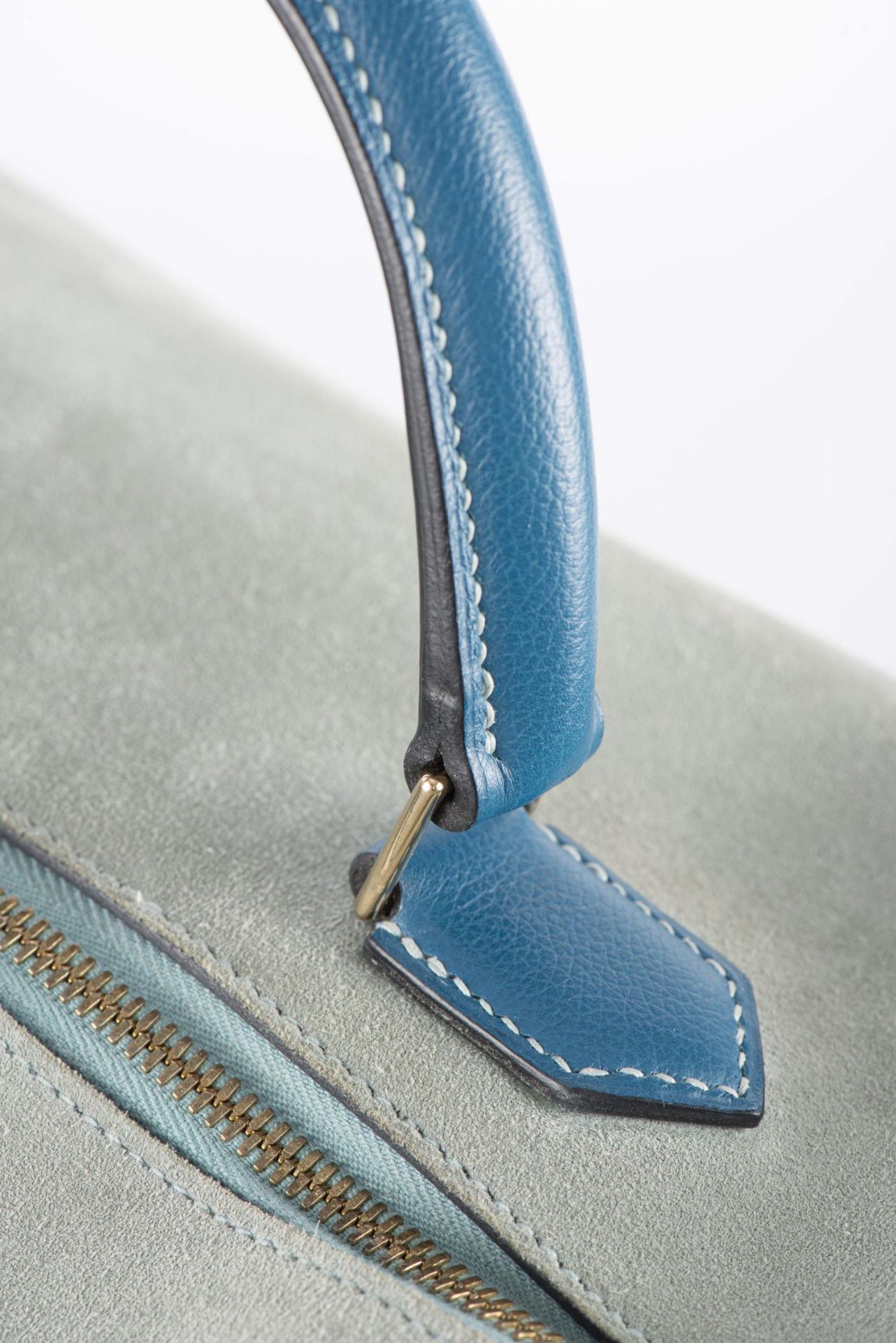 HERMES, Sac "Maxibox" en veau grizzly et evercolor, couleur bleu ciel et bleu de galice... - Image 12 of 12