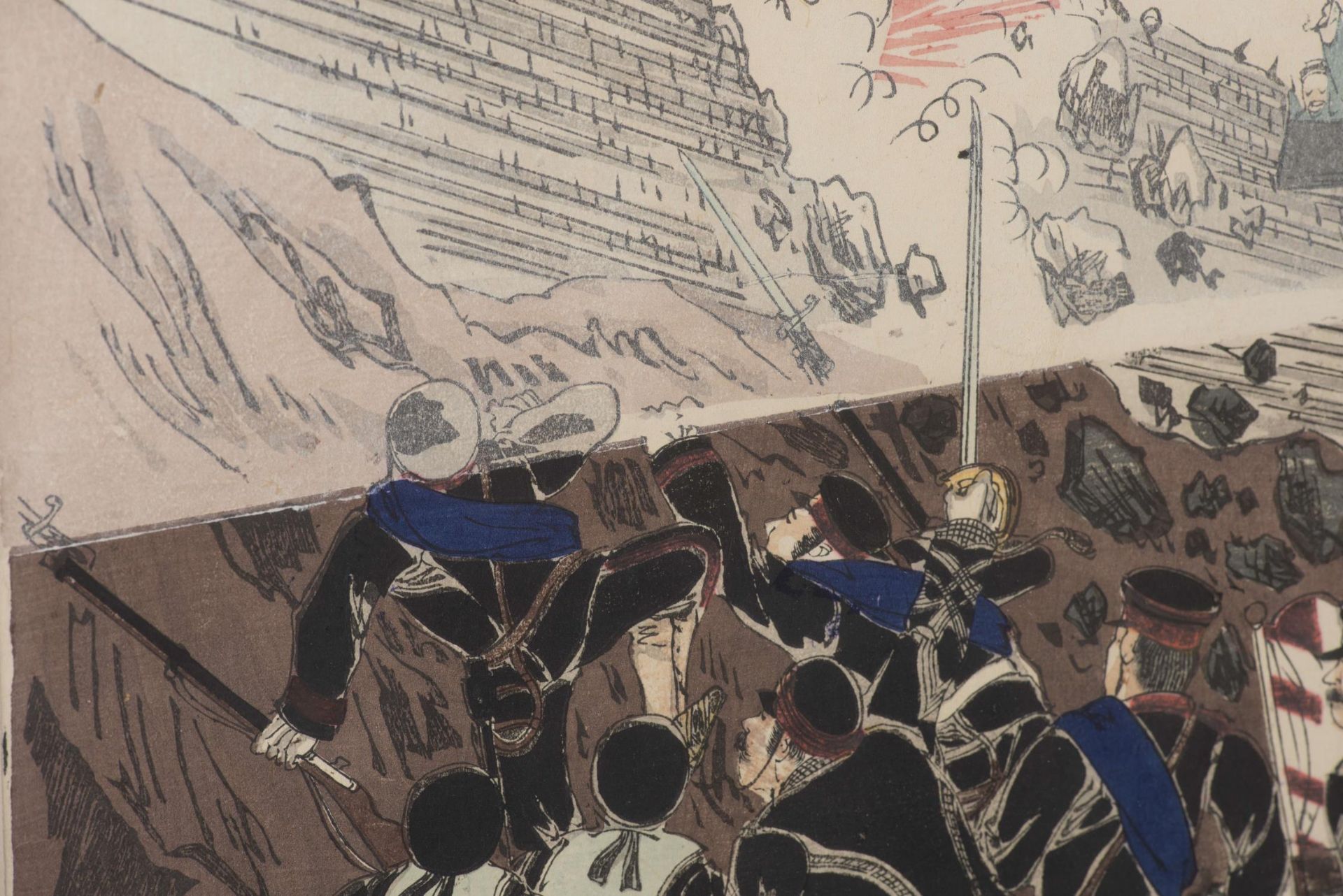 JAPON, Triptyque, The Sino-Japanese War, Yoshu Nobuyasu, "Dai-nigun Ryojunko hogeki senryo no z... - Image 5 of 11