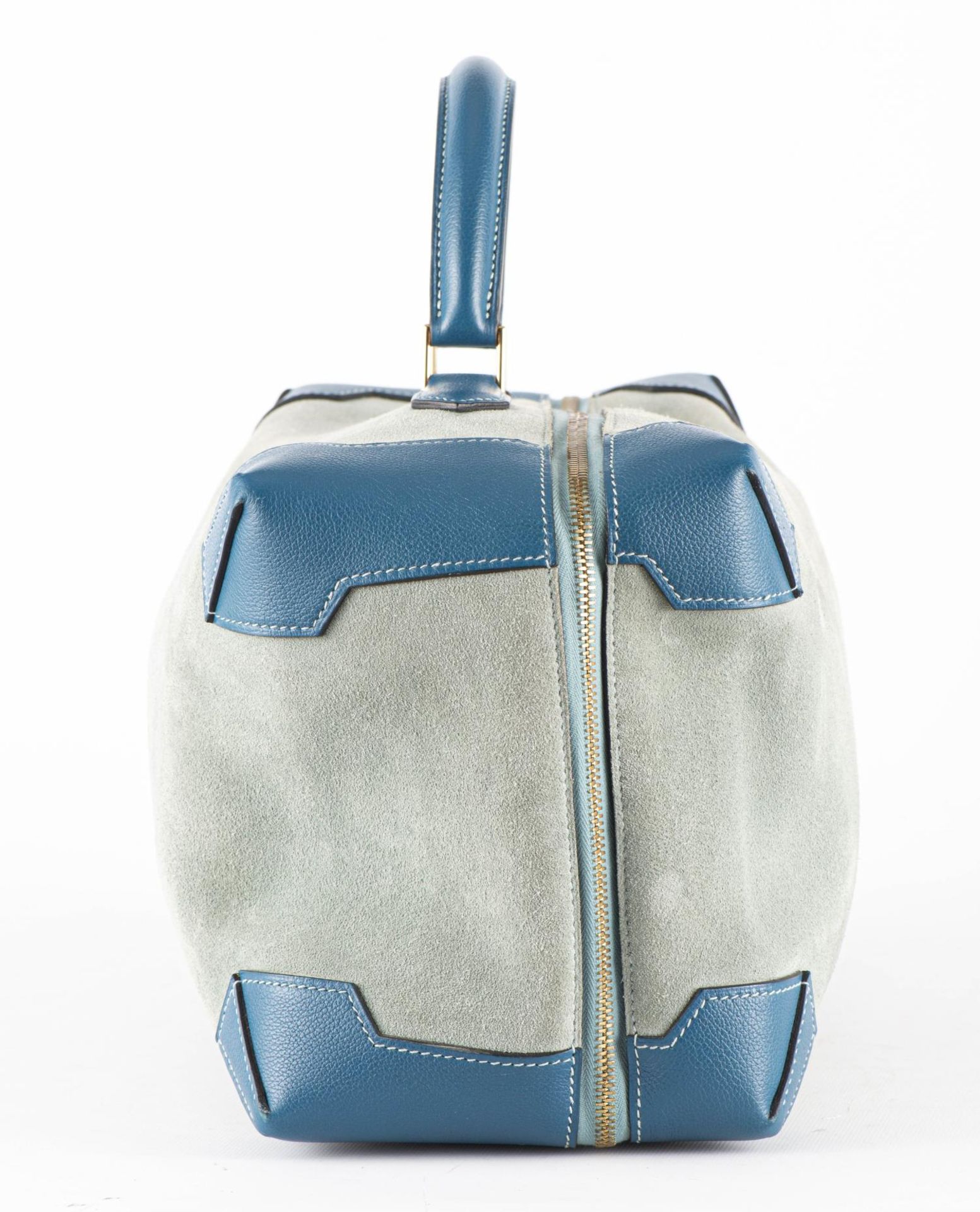 HERMES, Sac "Maxibox" en veau grizzly et evercolor, couleur bleu ciel et bleu de galice... - Image 2 of 12