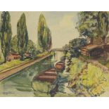 Charles L'&amp;Eacute;PLATTENIER (1874-1946), "Vue d'un canal" Aquarelle sur papier...