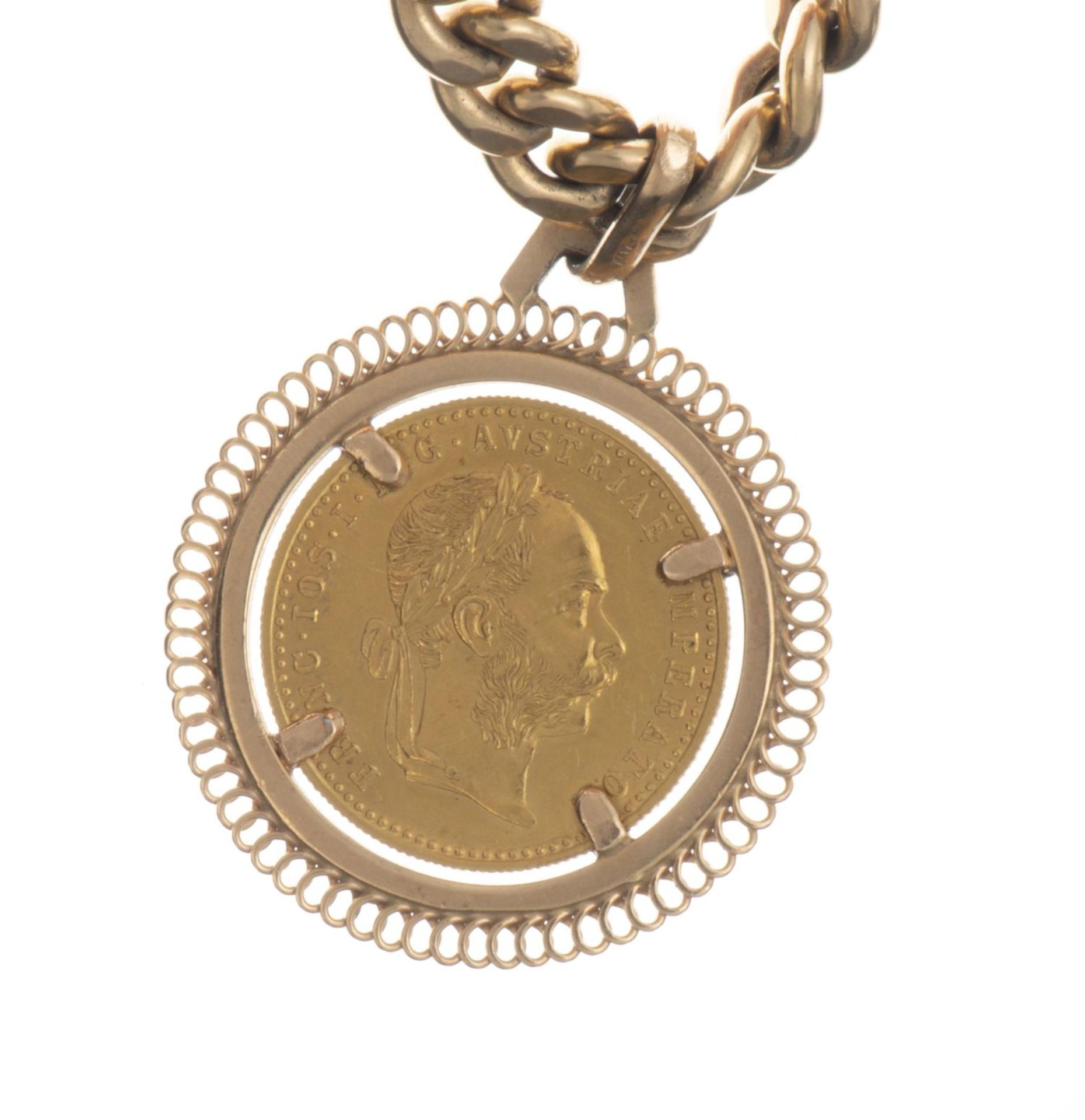 Bracelet en or à maille plate et un ducat autrichien de 1915... - Image 3 of 4