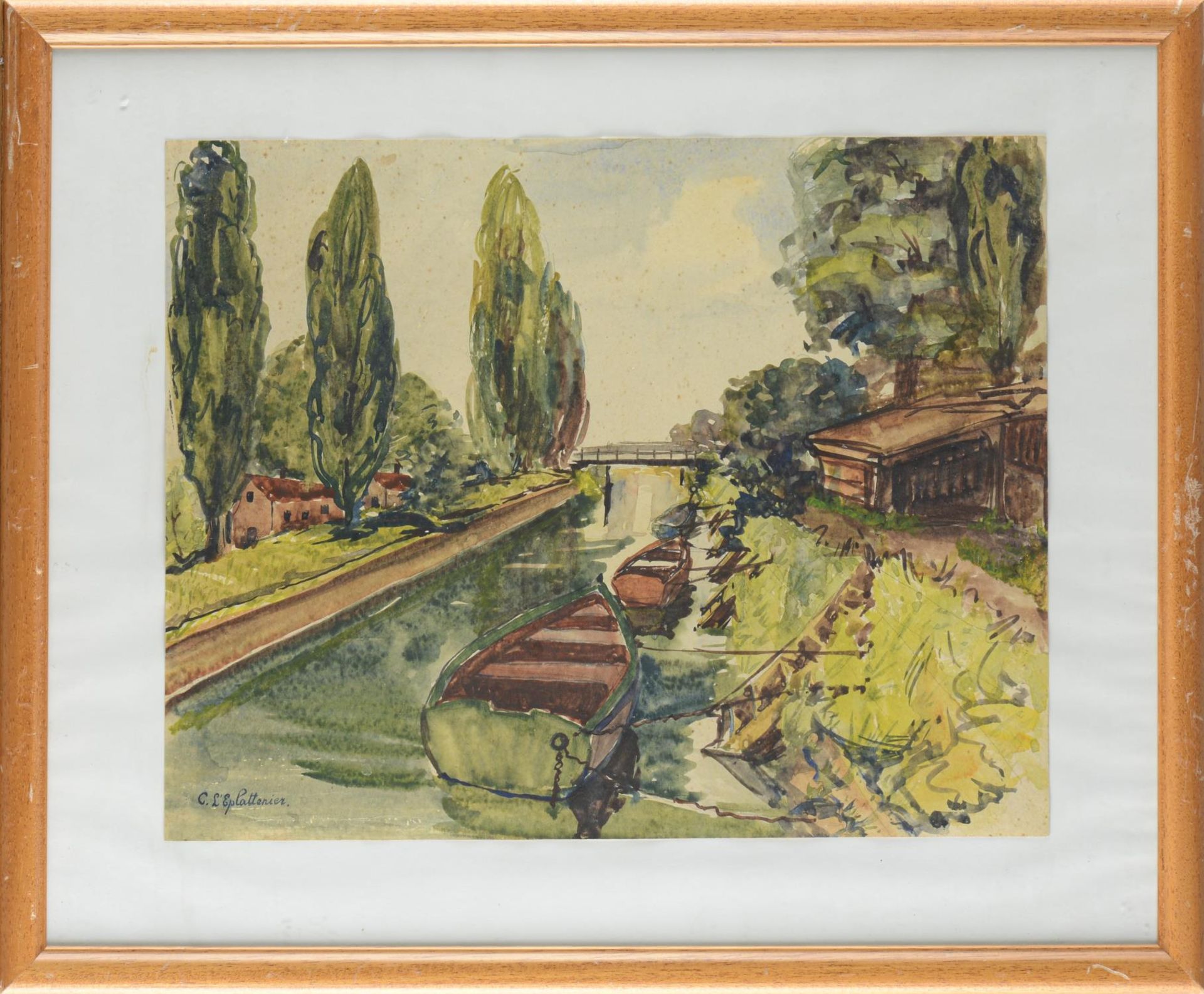 Charles L'ÉPLATTENIER (1874-1946), "Vue d'un canal" Aquarelle sur papier... - Image 2 of 6