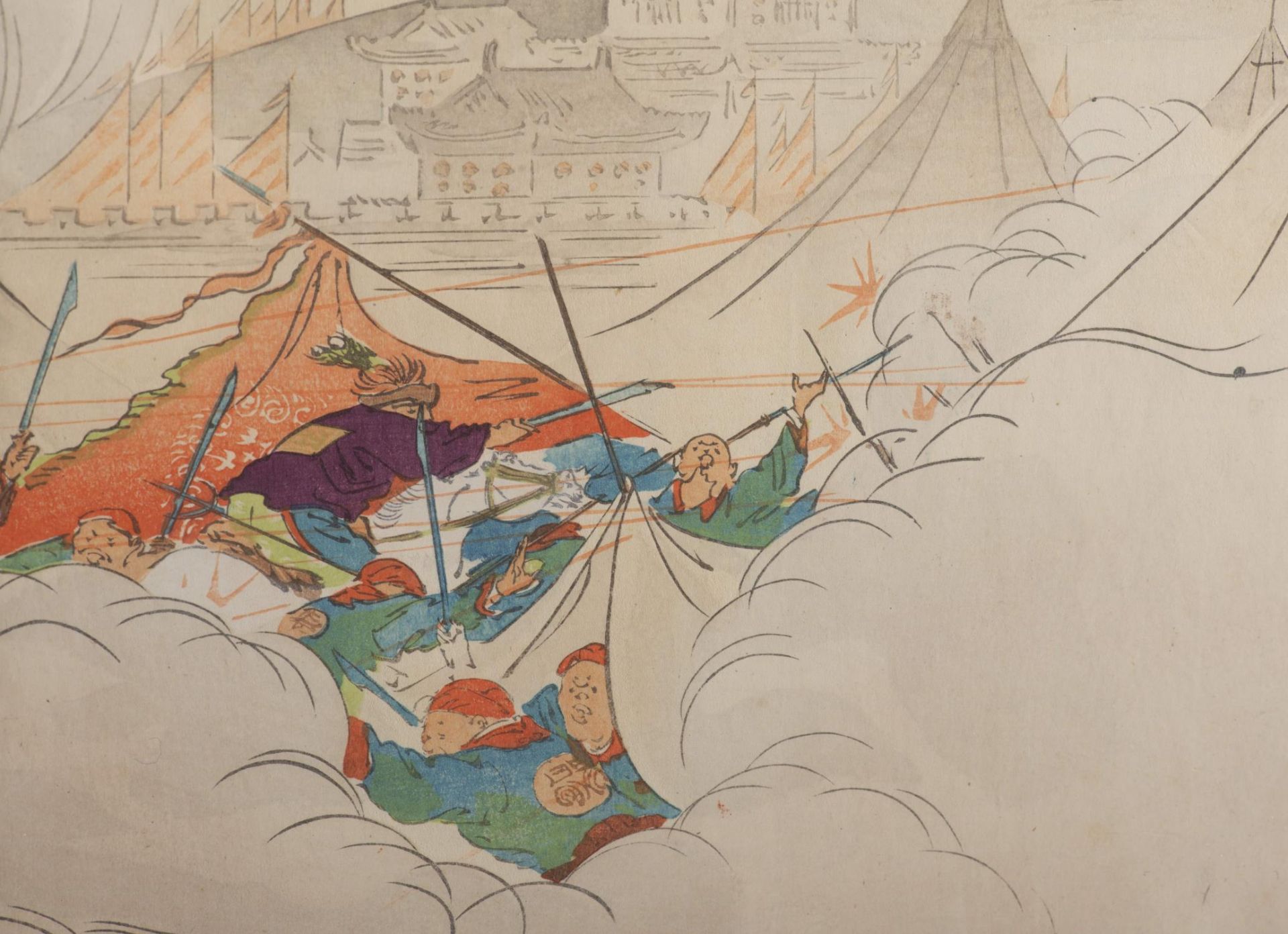 JAPON, Triptyque, The Sino-Japanese War, Ogata Gekko (1859-1920), "Nisshin sens&amp;ocirc; Kinsh&amp - Image 6 of 8