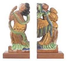 CHINA, Pair of painted wooden bookends