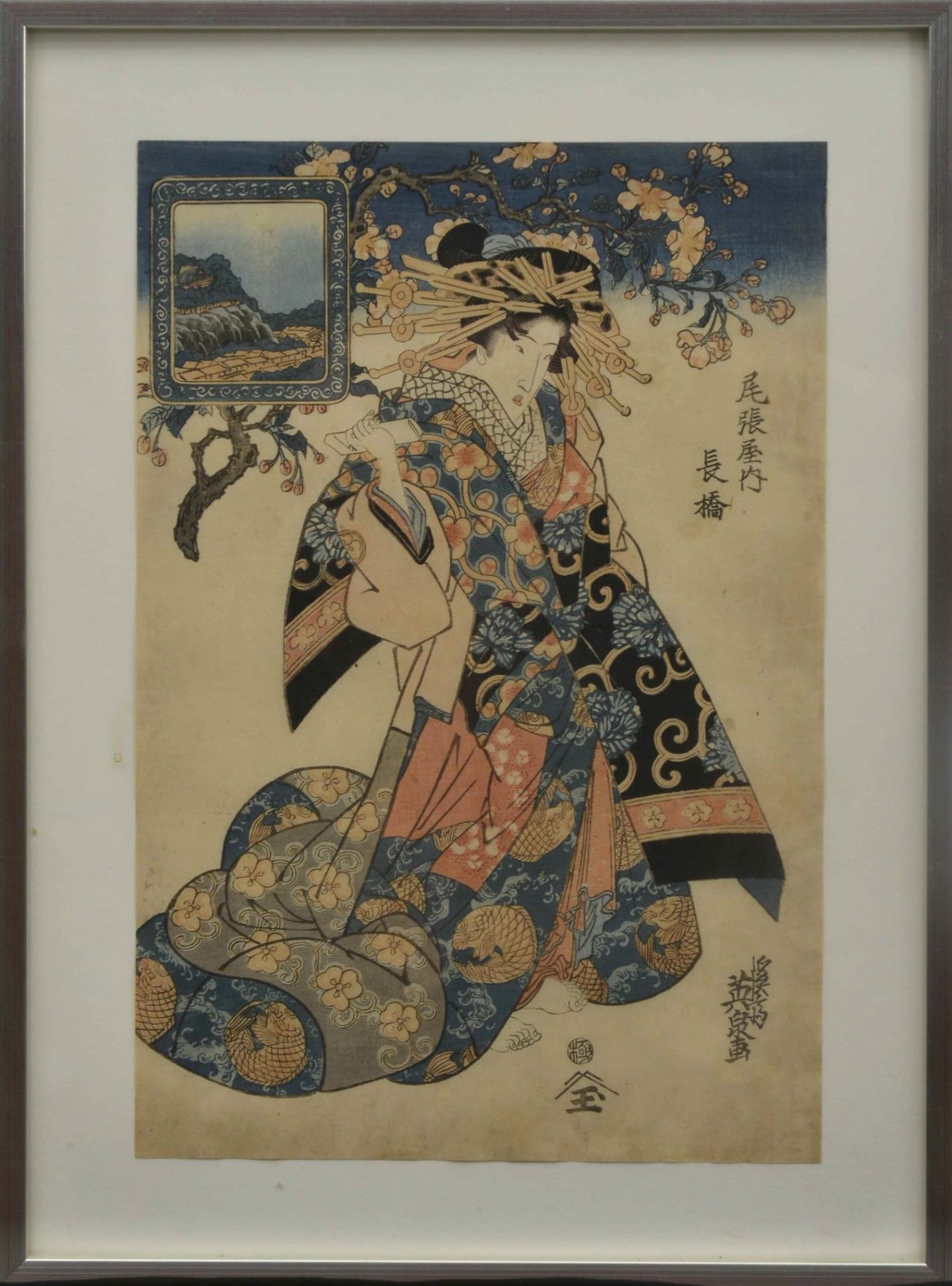 JAPON, Keisai Eisen (1790-1848), "La courtisane Nagabashi." Estampe japonaise de la maison Owar... - Image 2 of 3