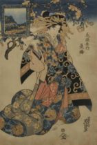 JAPON, Keisai Eisen (1790-1848), "La courtisane Nagabashi." Estampe japonaise de la maison Owar...